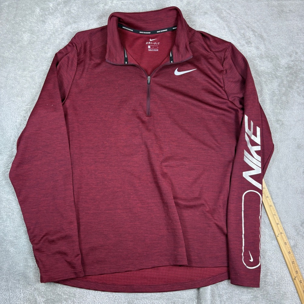 Nike Shirt Mens L Dri-FIT Running 1/4 Zip Pullover Graphic Maroon Burgundy